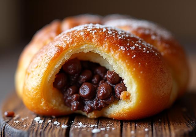 Een verse chocoladekoek met gesmolten chocoladestukjes