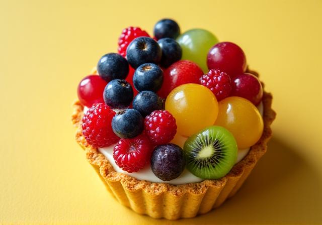 Een kleurrijke fruit tartlet met vers fruit