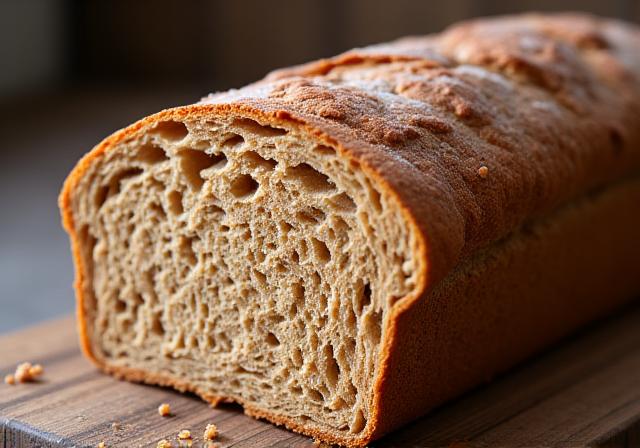 Een gesneden volkorenbrood dat de rijke textuur toont